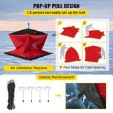 2-3 Person Ice Fishing Shelter Tent, 300D Oxford Fabric Portable Ice Shelter with Pop-up Pull Design, Strong Waterproof and Windproof Ice Fish Shelter for Outdoor Fishing, Red